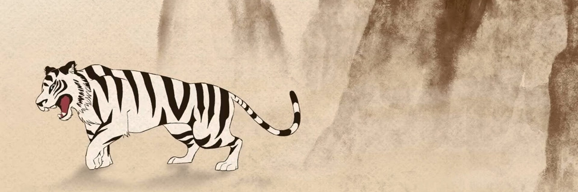 Drawing of a tiger in the mountains