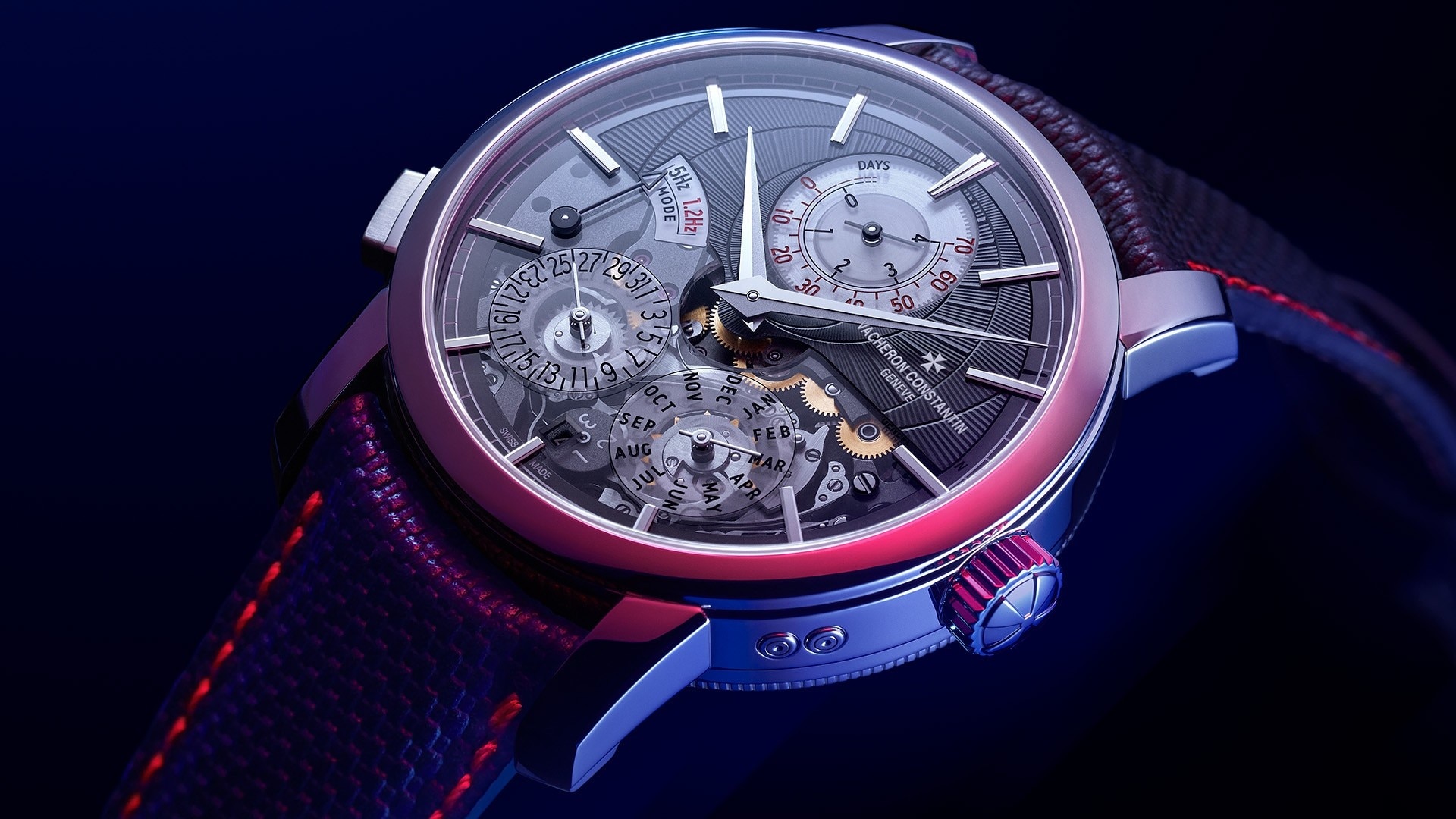 Front view of Traditionnelle Twin Beat perpetual calendar on a dark background.