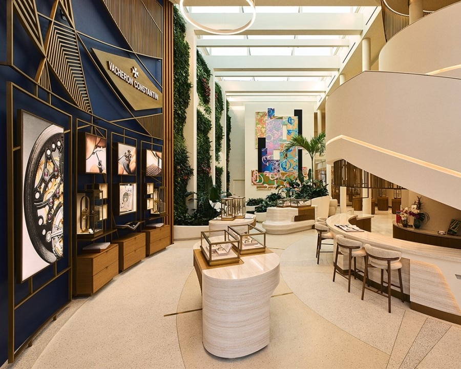 Luxury Vacheron Constantin boutique interior with display cases and modern décor.