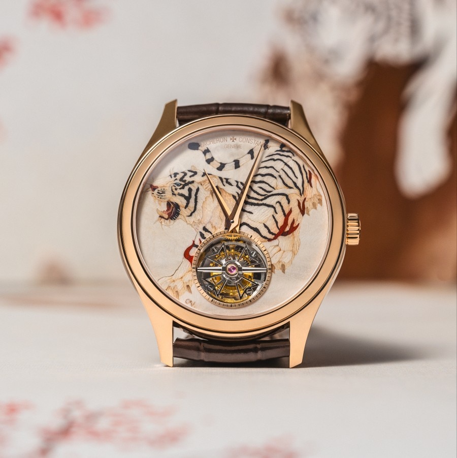 Tiger painted on a dial watch