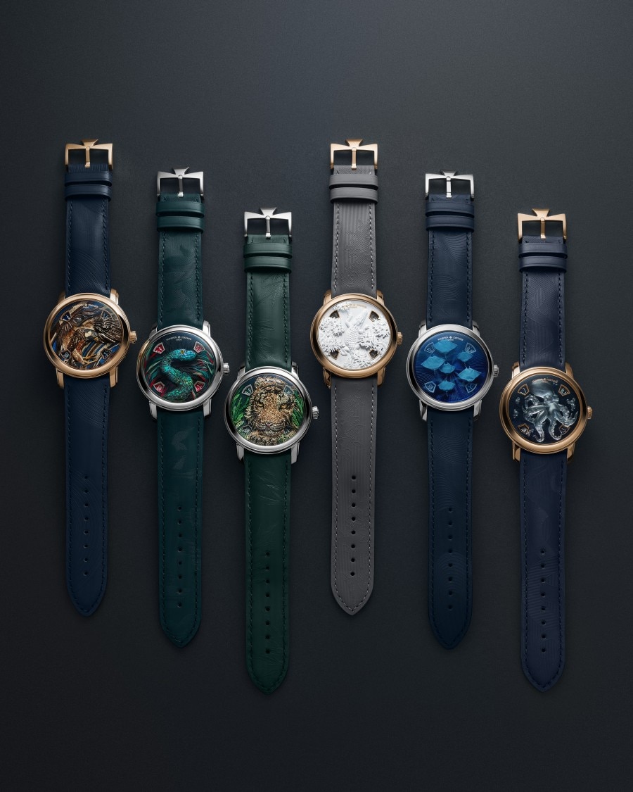 Panoramica di tutti e 6 i concept-watch della collezione “Tribute to Animal Kingdom”