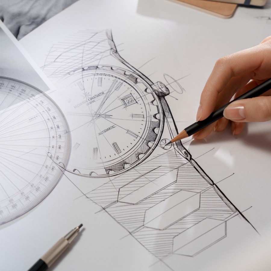 Woman designing the Historiques 222 in steel