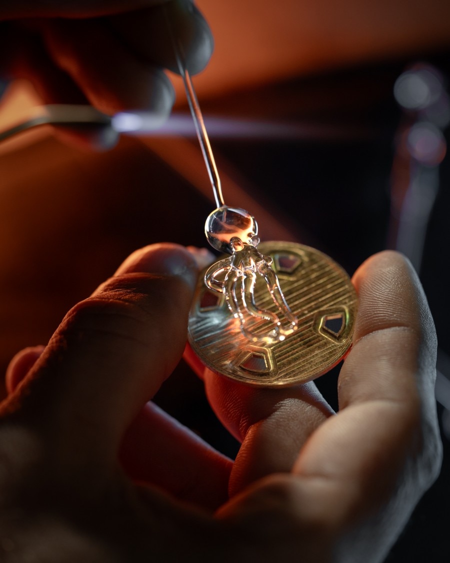Process of creating the glass octopus concept watch.